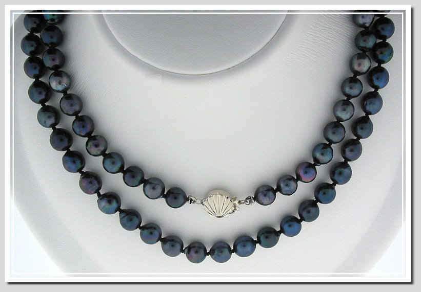 AA Grade 7-7.5MM Black Baroque Akoya Cultured Pearl Necklace 14K Gold 27in.