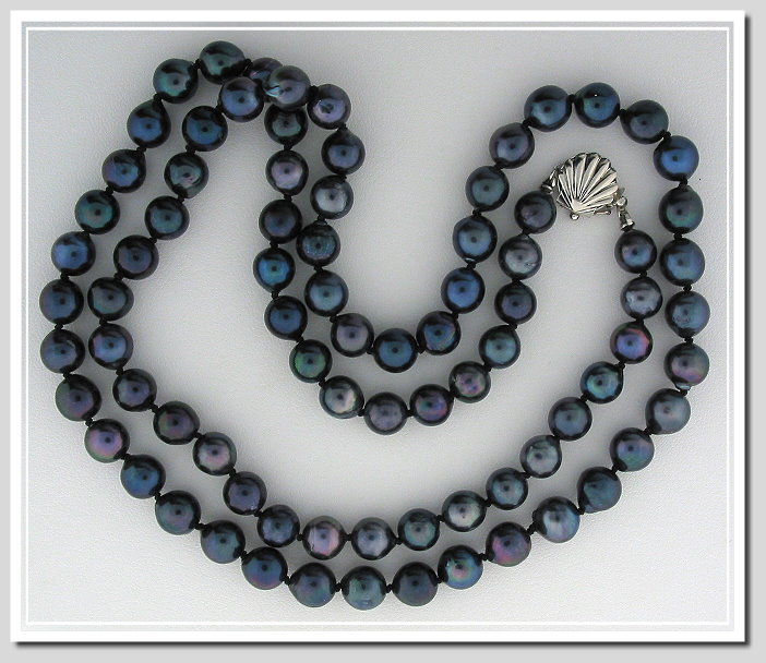 AA Grade 7-7.5MM Black Baroque Akoya Cultured Pearl Necklace 14K Gold 27in.