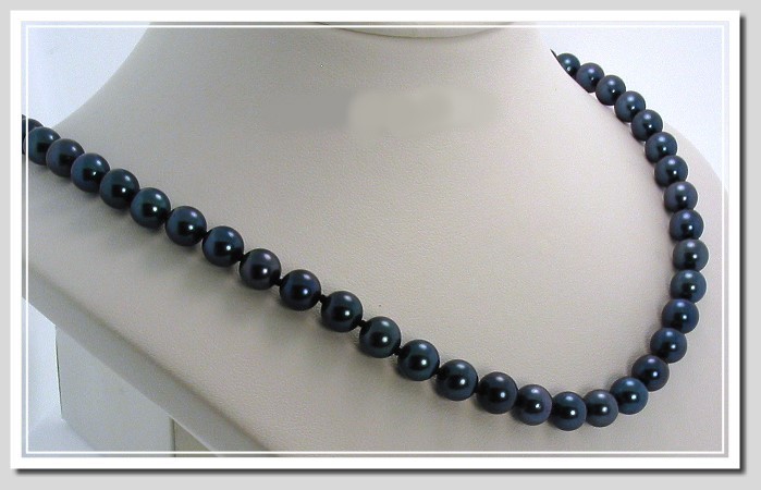 AA 7-7.5MM Black Akoya Pearl Necklace 14K Clasp 16in