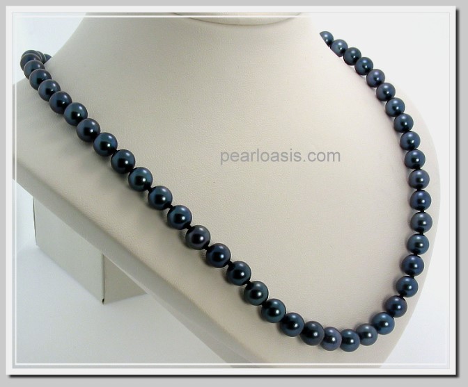 AA 7-7.5MM Black Akoya Pearl Necklace 14K Clasp 18in