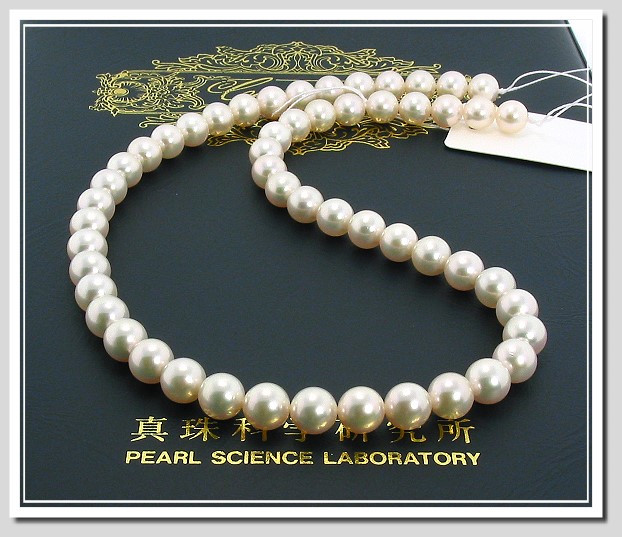 AAAA Certified Hanadama Japanese Akoya Cultured Pearl Necklace 7-7.5MM 14K Diamond Clasp 16in.