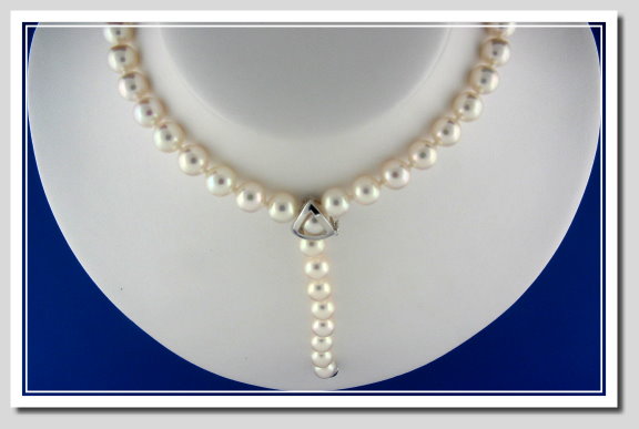 AA+ Grade 7.5-8MM Akoya Cultured Pearl Lariat Necklace, 18K Adjustable Clasp 21in