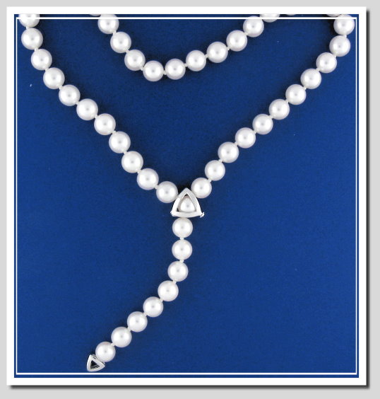 AA+ Grade 7.5-8MM Akoya Cultured Pearl Lariat Necklace, 18K Adjustable Clasp 21in