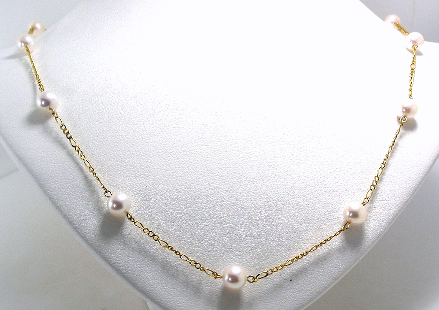 14K Gold Tin Cup Pearl Necklace, AAA 6-6.5MM Japanese Akoya Pearls, 16in
