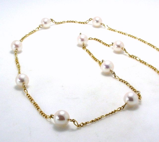 14K Gold Tin Cup Pearl Necklace, AAA 6-6.5MM Japanese Akoya Pearls, 16in