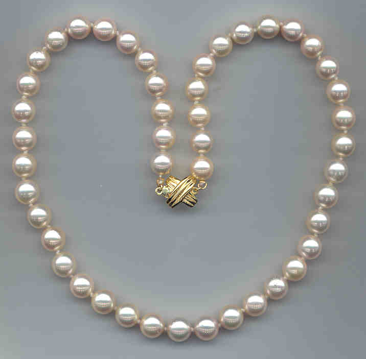 AA Grade 8-8.5MM Creamy Japanese Akoya Cultured Pearl Necklace w/18K XO Yellow Gold Clasp, 17 In. 