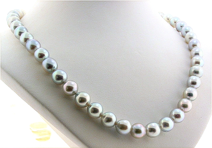 8MM - 9MM Silver Gray Japanese Akoya Pearl Necklace, 14K Clasp, 16in