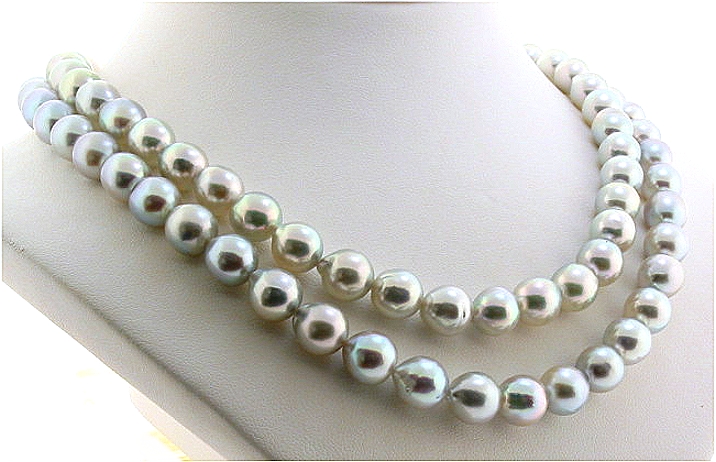 8MM - 9MM Silver Gray Japanese Akoya Pearl Necklace, 14K Clasp, 32in