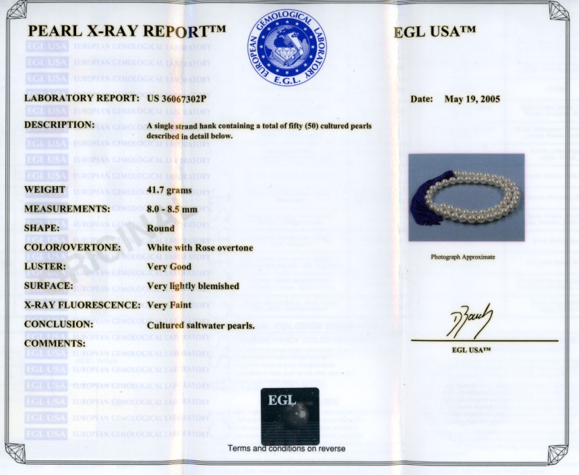 AAAA Grade 8-8.5MM White Japanese Akoya Cultured Pearl Necklace w/18K Antique Style Diamond Clasp, 18 In.