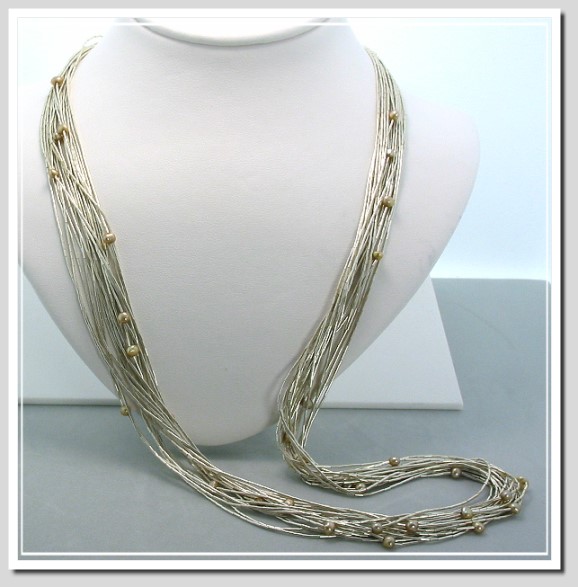 20 Strand Silver Necklace w/Earrings, Fresh Water Cultured Pearls, 3-4MM, 24 In.