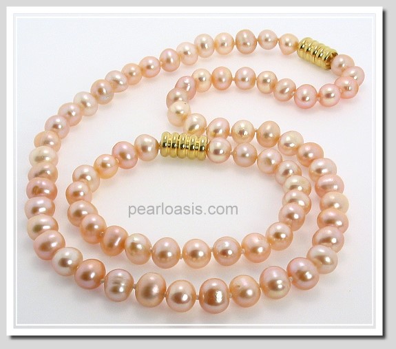 8-9MM Pink Freshwater Pearl Necklace/Bracelet Set Magnetic Clasp 7+18in