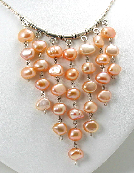 6X7MM Pink Freshwater Pearl Dangle Necklace 16in Sterling Silver