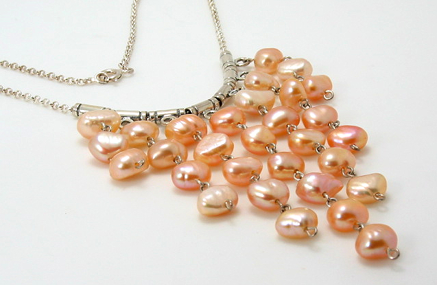 6X7MM Pink Freshwater Pearl Dangle Necklace 16in Sterling Silver