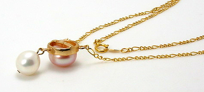 7.9MM - 9.6MM White & Pink Freshwater Pearl Neckace 14K Gold 16+1in