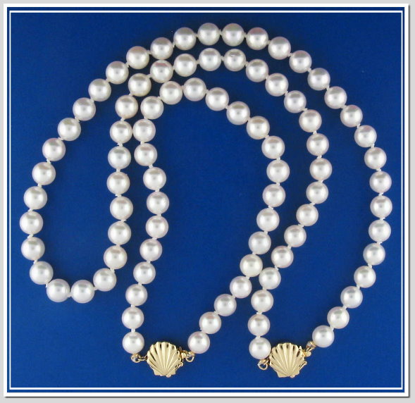 AA Grade 6.5-7MM Akoya Cultured Pearl Necklace Bracelet Set 14K Seashell Clasp, 18+8 In.