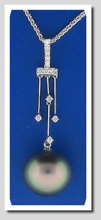 12.3X13.2MM Peacock Tahitian Pearl Lariat Necklace, 18K White Gold w/0.16 Ct. Diamonds, 16+1.5 In.