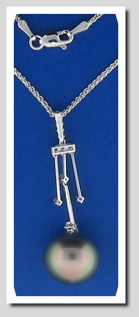 12.3X13.2MM Peacock Tahitian Pearl Lariat Necklace, 18K White Gold w/0.16 Ct. Diamonds, 16+1.5 In.