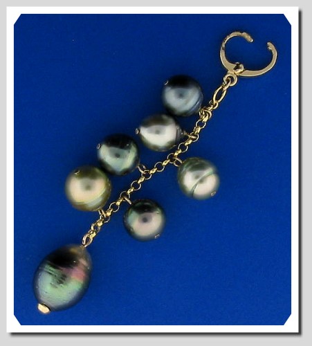 Multi Color Tahitian Pearl Lariat Pendant on Black Robber Chain, 14K Yellow Gold, 16+3 In.