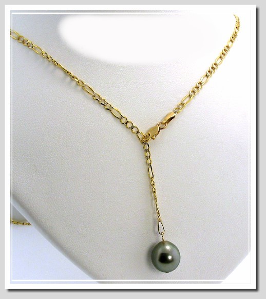 10.5X11.6MM Gray Tahitian Pearl Lariat Necklace 10K Gold 24in.