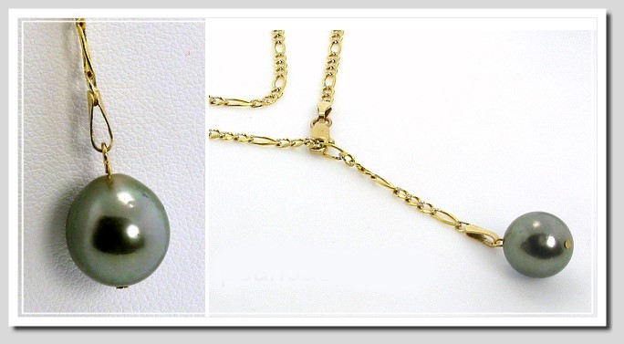 10.5X11.6MM Gray Tahitian Pearl Lariat Necklace 10K Gold 24in.