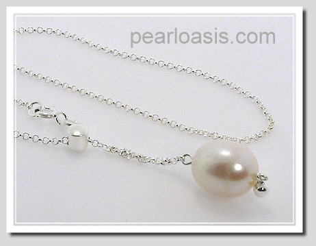 10X12MM White Freshwater Pearl Lariat Necklace Sterling Silver Adjustable, 22in 