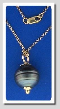 12.5X13MM Black Tahitian Pearl Pendant w/Rolo Chain, 14K Gold