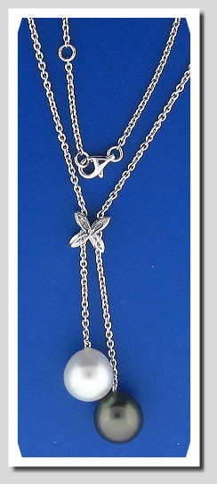 10.10MM & 11MM Tahitian & South Sea Pearl Lariat Necklace, 0.07 Ct. 18K White Gold 17+1.75 In.