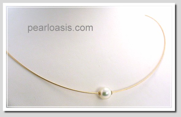 8MM Akoya Pearl Floater Necklace 14K Gold Cable Chain 18in.