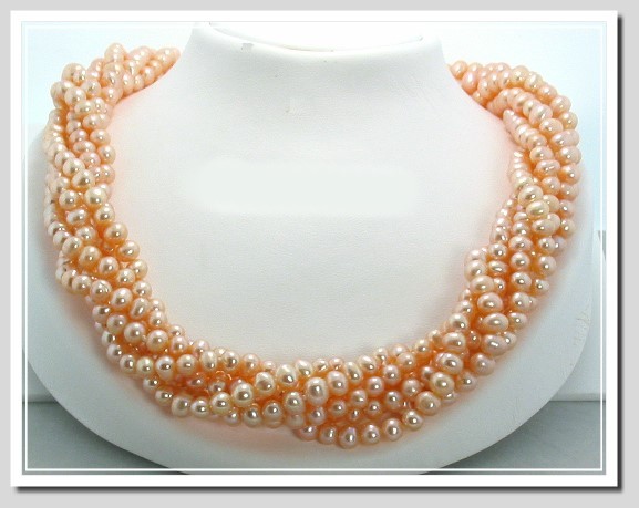 6 Strand 6-6.5MM Pink Freshwater Pearl Necklace 19in 