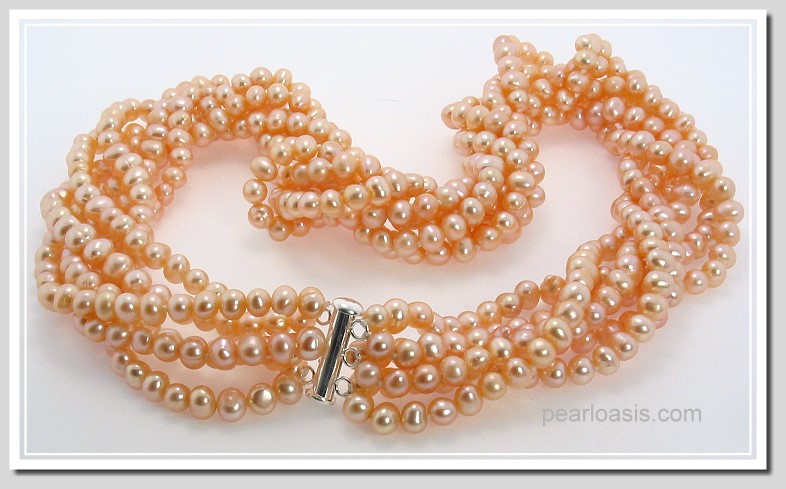 6 Strand 6-6.5MM Pink Freshwater Pearl Necklace 19in 