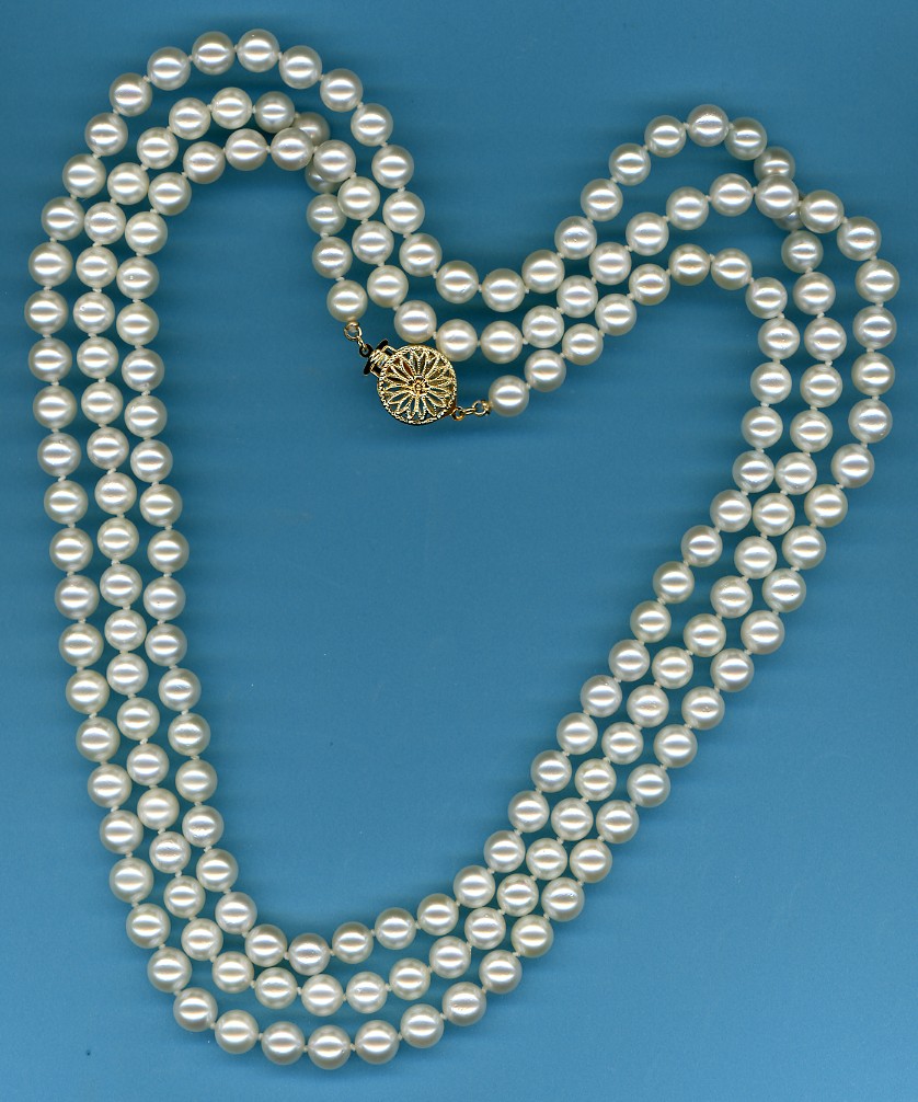 AA Grade 6.5-7MM Chinese Akoya Cultured Pearl Necklace w/14K Yellow Gold Clasp, 52 In. 