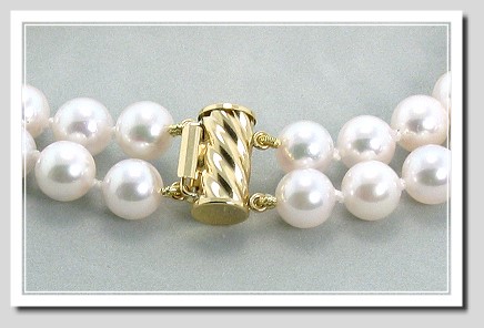 2 Str. AA+ 6.5-7MM Akoya Cultured Pearl Necklace 14K Yellow Clasp 17+19in.
