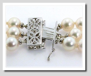 AAA+ Grade Triple Str. 7.5-8MM White Japanese Akoya Cultured Pearl Necklace w/14K Diamond Clasp, 18+19+20 In.