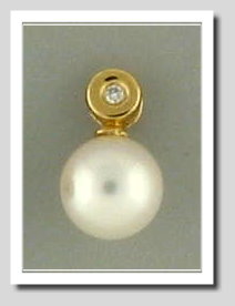 8-8.5MM White Akoya Cultured Pearl Diamond Pendant Slide 18K Yellow Gold
