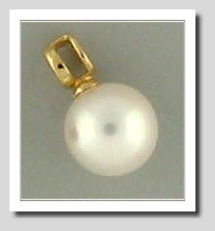 8-8.5MM White Akoya Cultured Pearl Diamond Pendant Slide 18K Yellow Gold