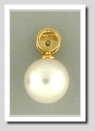 8-8.5MM White Akoya Cultured Pearl Diamond Pendant Slide 18K Yellow Gold
