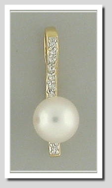 8.5-9MM White Akoya Cultured Pearl Diamond Pendant Slide 18K Gold