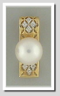 8.5-9MM White Akoya Cultured Pearl Diamond Wide-Style Pendant Slide 18K Gold