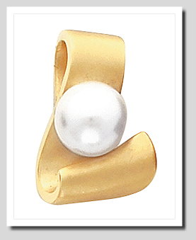 8-8.5MM White Akoya Cultured Pearl Pendant Slide on Rubber Cord 14K Gold