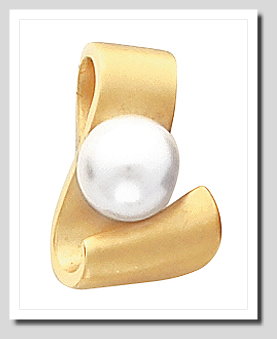 8-8.5MM White Akoya Cultured Pearl Pendant Slide on Rubber Cord 14K Gold