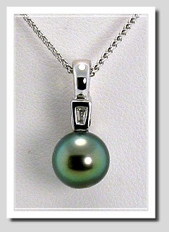 8.37MM Peacock Tahitian Pearl Diamond Pendant Enhancer 14K White Gold