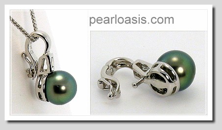 8.37MM Peacock Tahitian Pearl Diamond Pendant Enhancer 14K White Gold