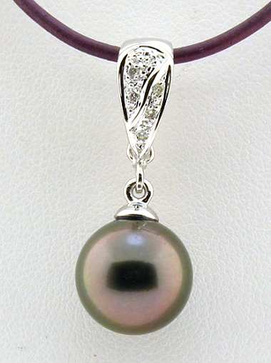 11.4MM Black Tahitian Pearl Diamond Pendant Enhancer, 14K White Gold