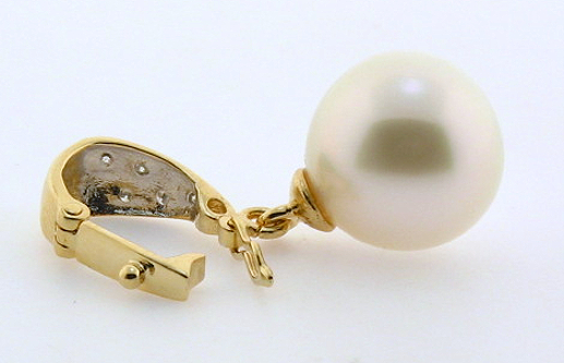 12.1MM White South Sea Pearl Diamond Pendant Enhancer, 14K Yellow Gold