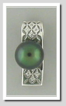 8.5-9MM Tahitian Cultured Pearl Diamond Pendant Slide 18K Gold