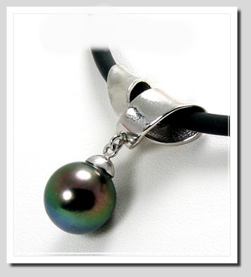 11.07MM Peacock  Tahitian Pearl Pendant Slide 14K White Gold