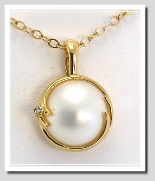 13.7MM Japanese Mabe Pearl Diamond Pendant Enhancer 14K Yellow Gold