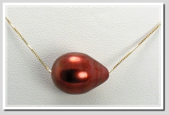 11X14MM Chocolate Brown Freshwater Pearl Solitaire Floating Necklace 14K Yellow Gold 18in.