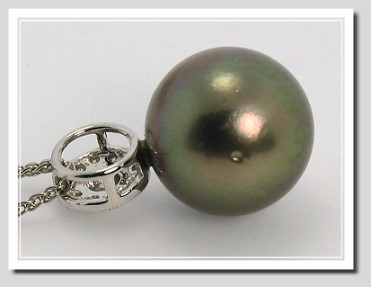 12.62MM Gray Tahitian Pearl Diamond Pendant Slide 18K White Gold