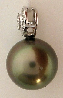 12.62MM Gray Tahitian Pearl Diamond Pendant Slide 18K White Gold